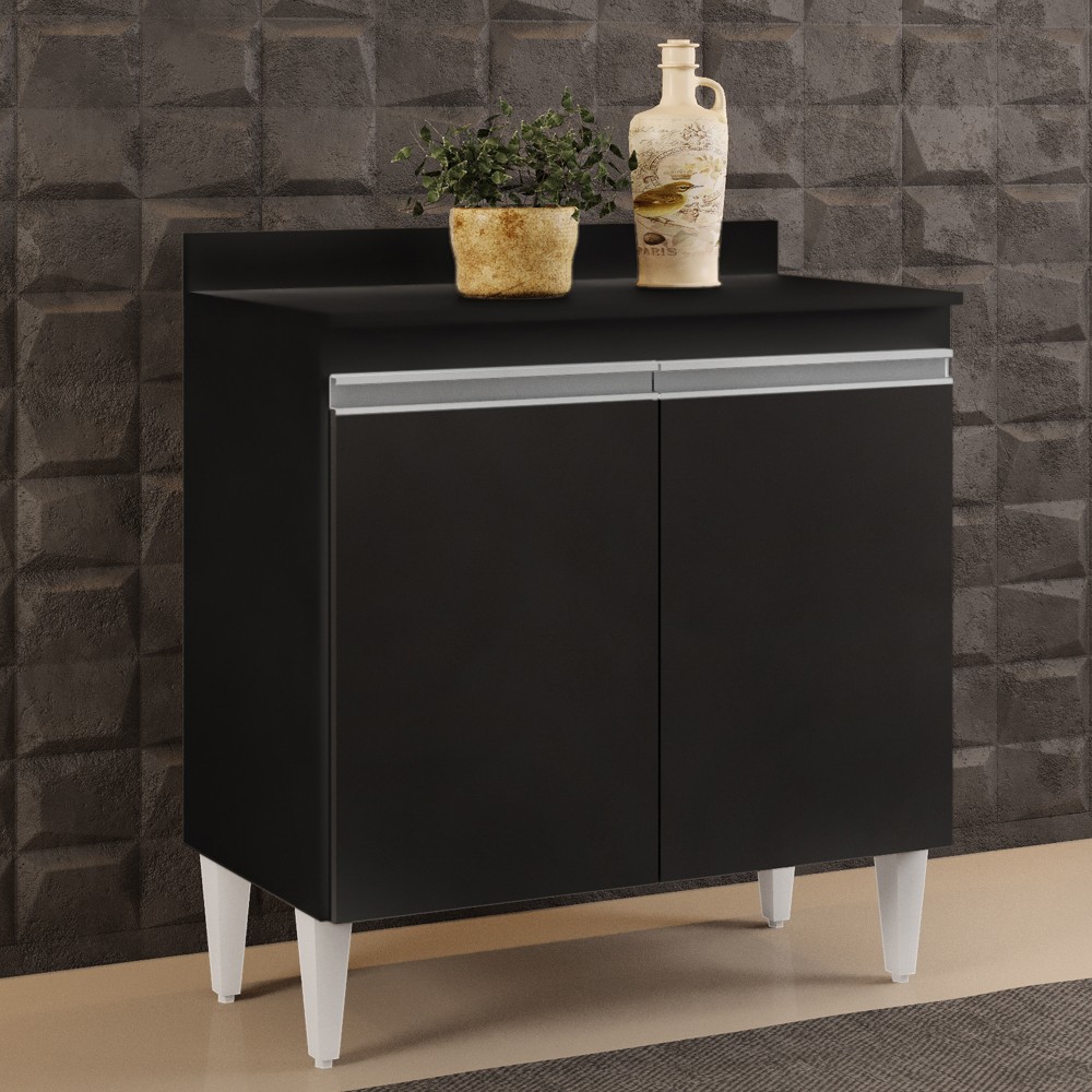 Balcão Gabinete 80cm 2 Portas Hawai Preto - Lumil Móveis