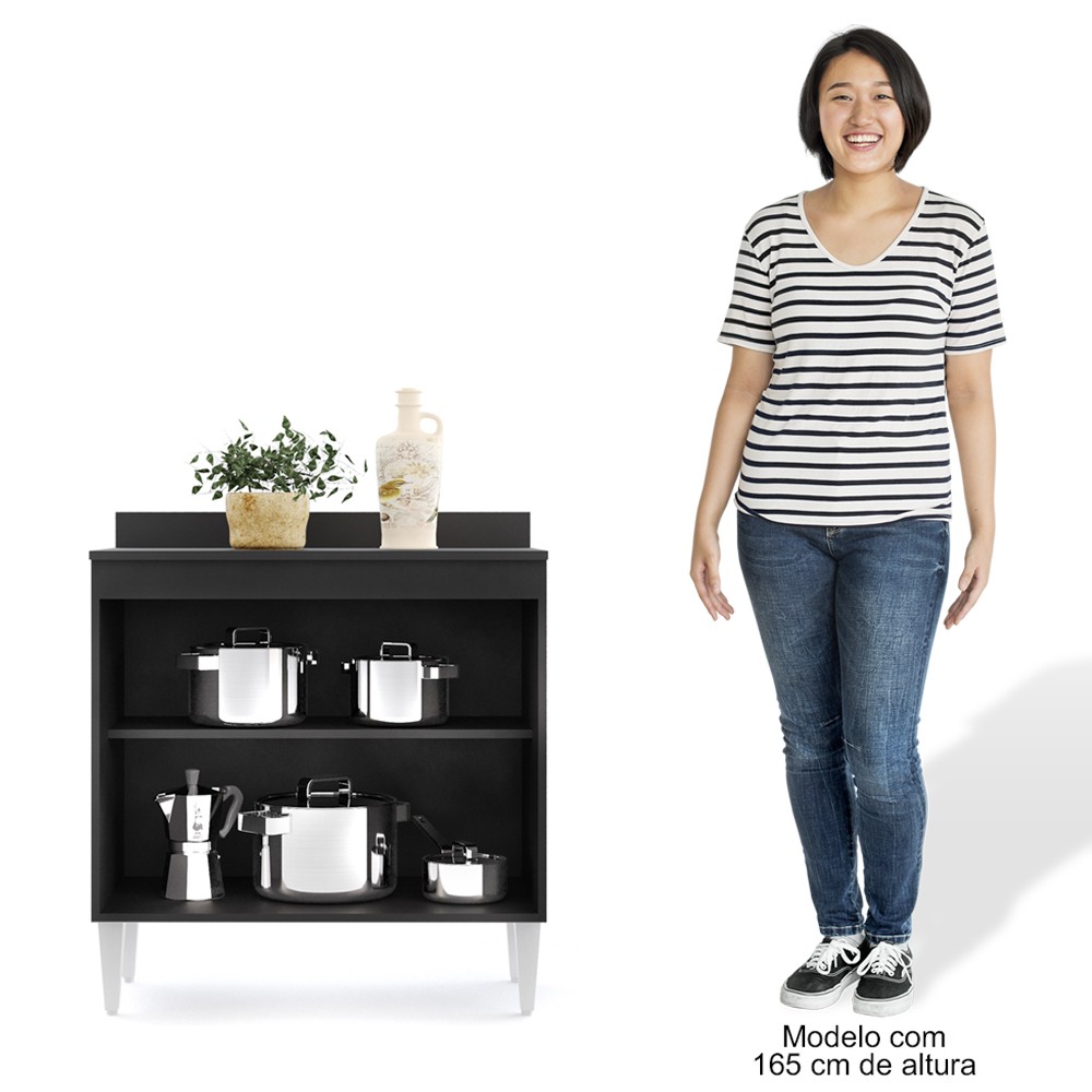Balcão Gabinete 80cm 2 Portas Hawai Preto - Lumil Móveis