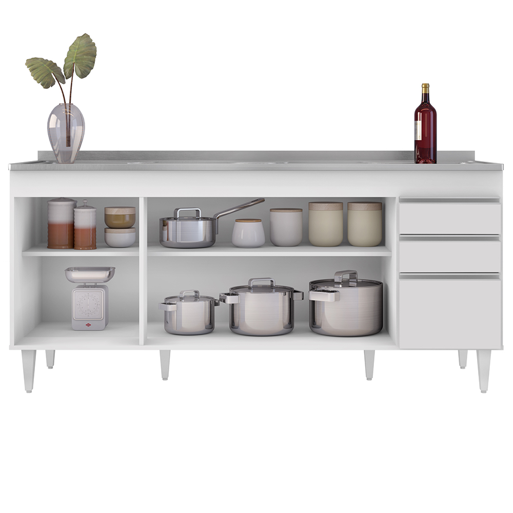 Balcão Gabinete Com Pia 180cm Dallas Branco - Lumil