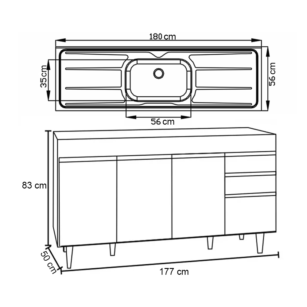Balcão Gabinete Com Pia 180cm Dallas Branco - Lumil