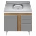 Balcão Gabinete Com Pia Inox 100cm 2 Portas 2 Gavetas Luziania Castanho/Cinza - Lumil