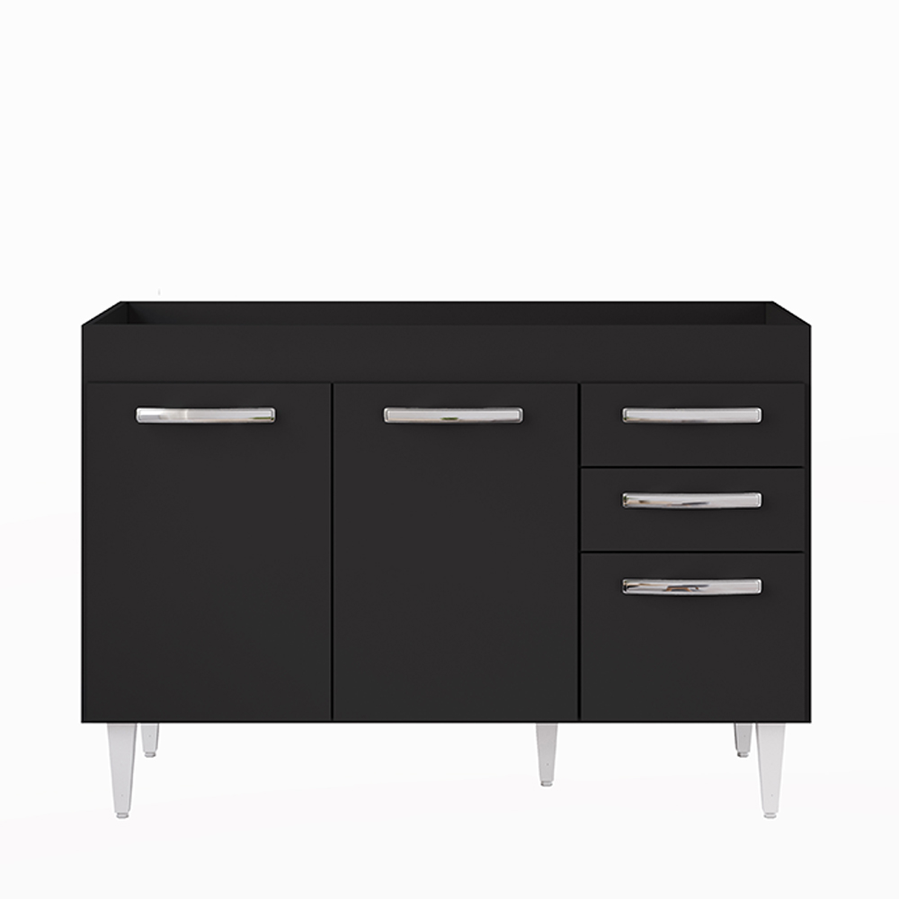 Balcão Gabinete Para Pia 120cm 3 Portas sem Tampo Suécia Preto - Lumil