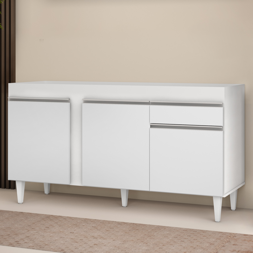 Balcão Gabinete Para Pia 150cm Sem Tampo 3 Portas 1 Gaveta Dakota Branco - Lumil