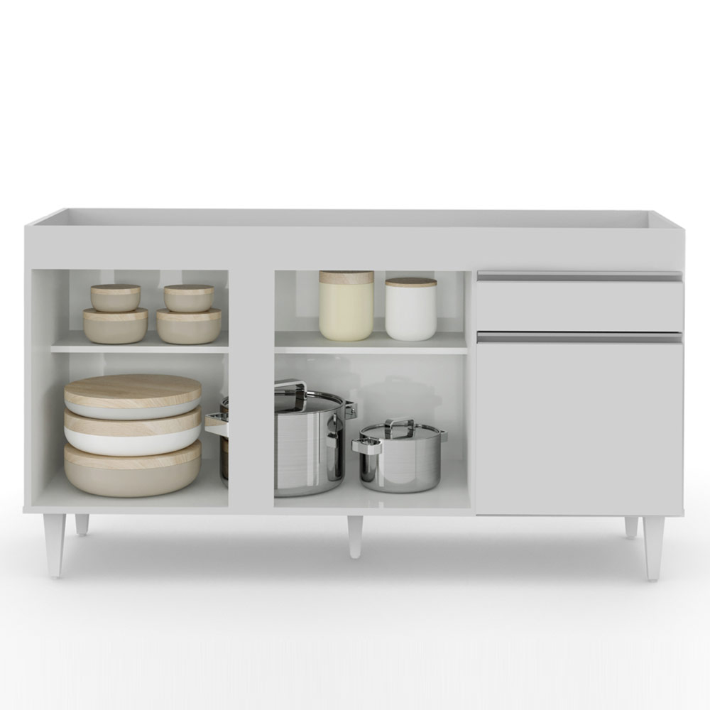 Balcão Gabinete Para Pia 150cm Sem Tampo 3 Portas 1 Gaveta Dakota Branco - Lumil
