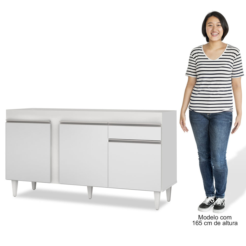 Balcão Gabinete Para Pia 150cm Sem Tampo 3 Portas 1 Gaveta Dakota Branco - Lumil