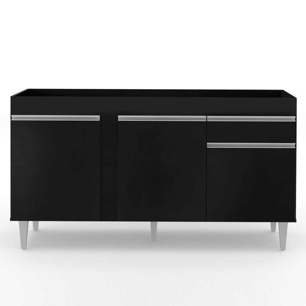 Balcão Gabinete Para Pia 150cm Sem Tampo 3 Portas 1 Gaveta Dakota Preto - Lumil