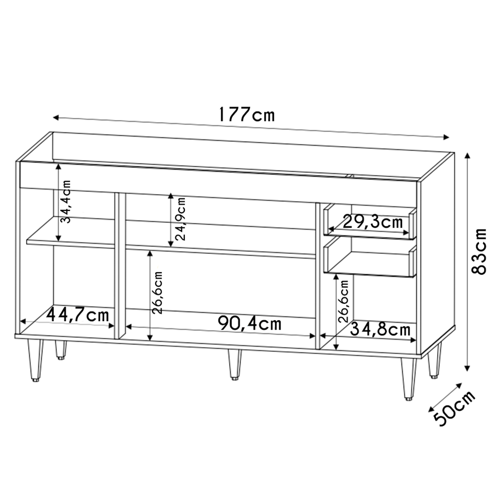 Balcão Gabinete Para Pia 180cm Sem Tampo Dallas Branco/Preto - Lumil