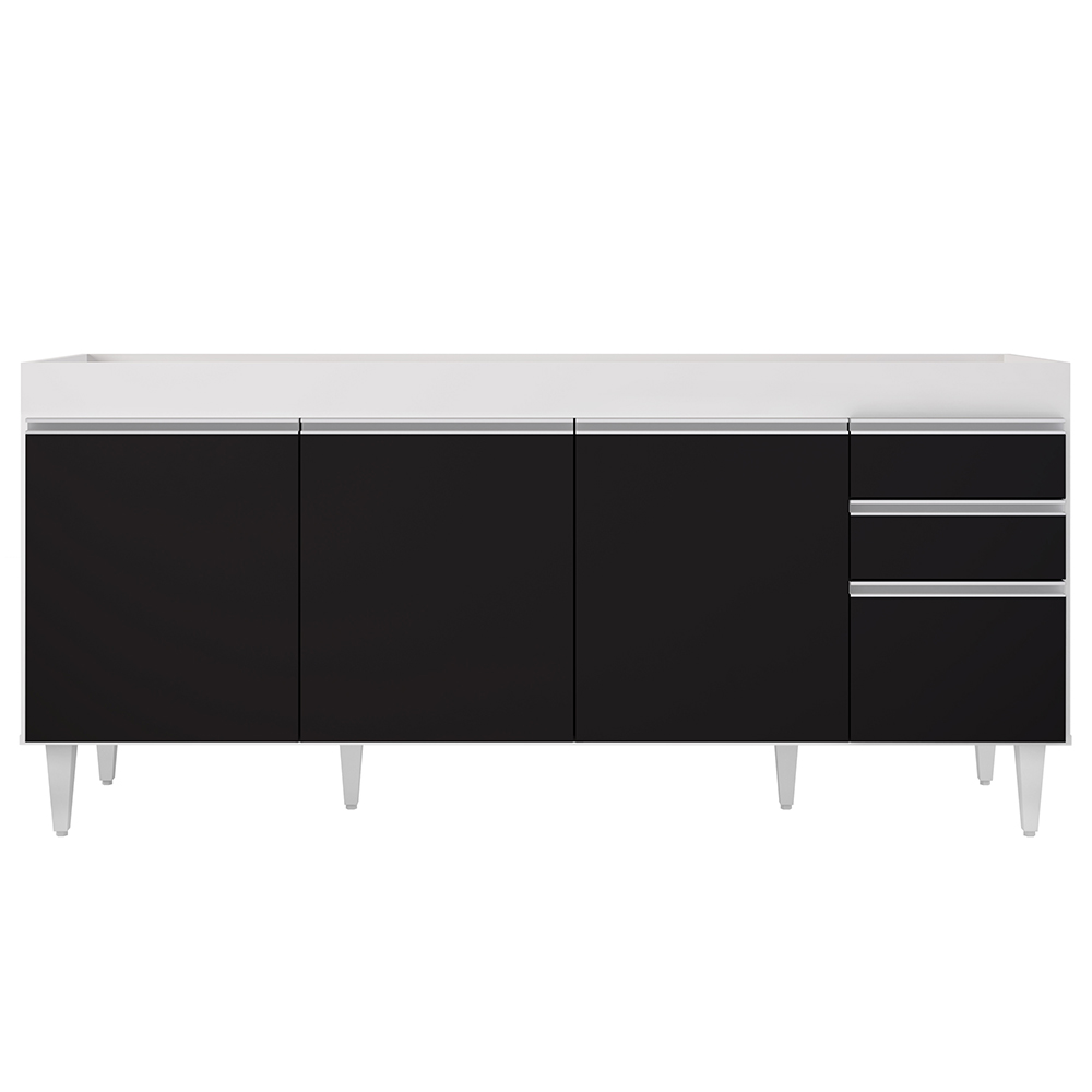 Balcão Gabinete Para Pia 180cm Sem Tampo Dallas Branco/Preto - Lumil