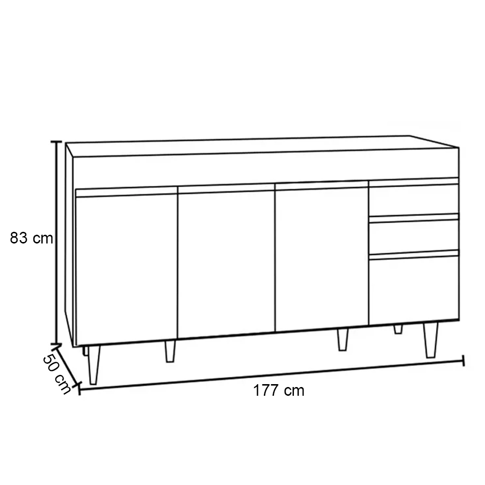 Balcão Gabinete Para Pia 180cm Sem Tampo Dallas Preto - Lumil