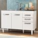 Balcão Gabinete Pia Inox Suécia 120cm 03 Portas Branco - Lumil Móveis