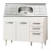Balcão Gabinete Pia Inox Suécia 120cm 03 Portas Branco/Castanho - Lumil Móveis
