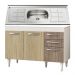 Balcão Gabinete Pia Inox Suécia 120cm 03 Portas Branco/Castanho - Lumil Móveis