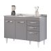 Balcão Gabinete com Pia Inox 120cm 3 Portas 2 Gavetas Suécia Cinza - Lumil