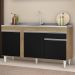 Balcão Gabinete com Pia Inox 150cm 3 Portas 1 Gaveta Dakota Castanho/Preto - Lumil