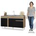 Balcão Gabinete com Pia Inox 150cm 3 Portas 1 Gaveta Dakota Castanho/Preto - Lumil