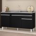 Balcão Gabinete com Pia Inox 150cm 3 Portas 1 Gaveta Dakota Preto - Lumil