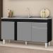 Balcão Gabinete com Pia Inox 150cm 3 Portas 1 Gaveta Dakota Preto/Cinza - Lumil
