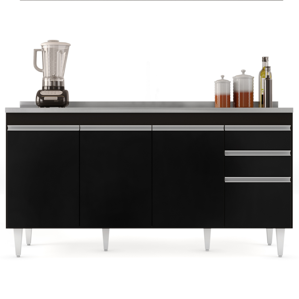 Balcão Gabinete com Pia Inox 160cm Arkansas Preto - Lumil