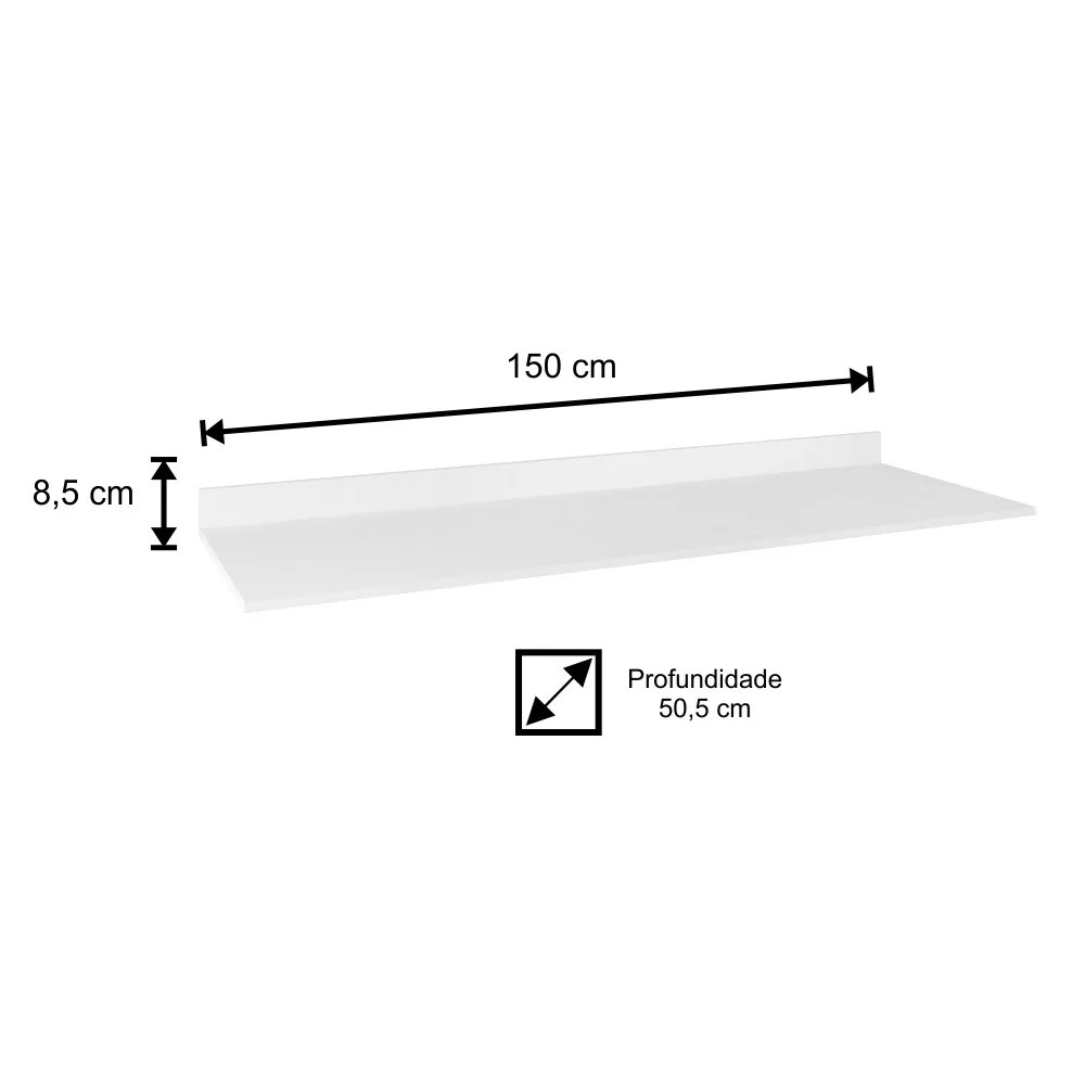 Balcão Gabinete de Pia 150cm 4 Portas 2 Gavetas Com Tampo Lis L03 Branco/Preto - Mpozenato