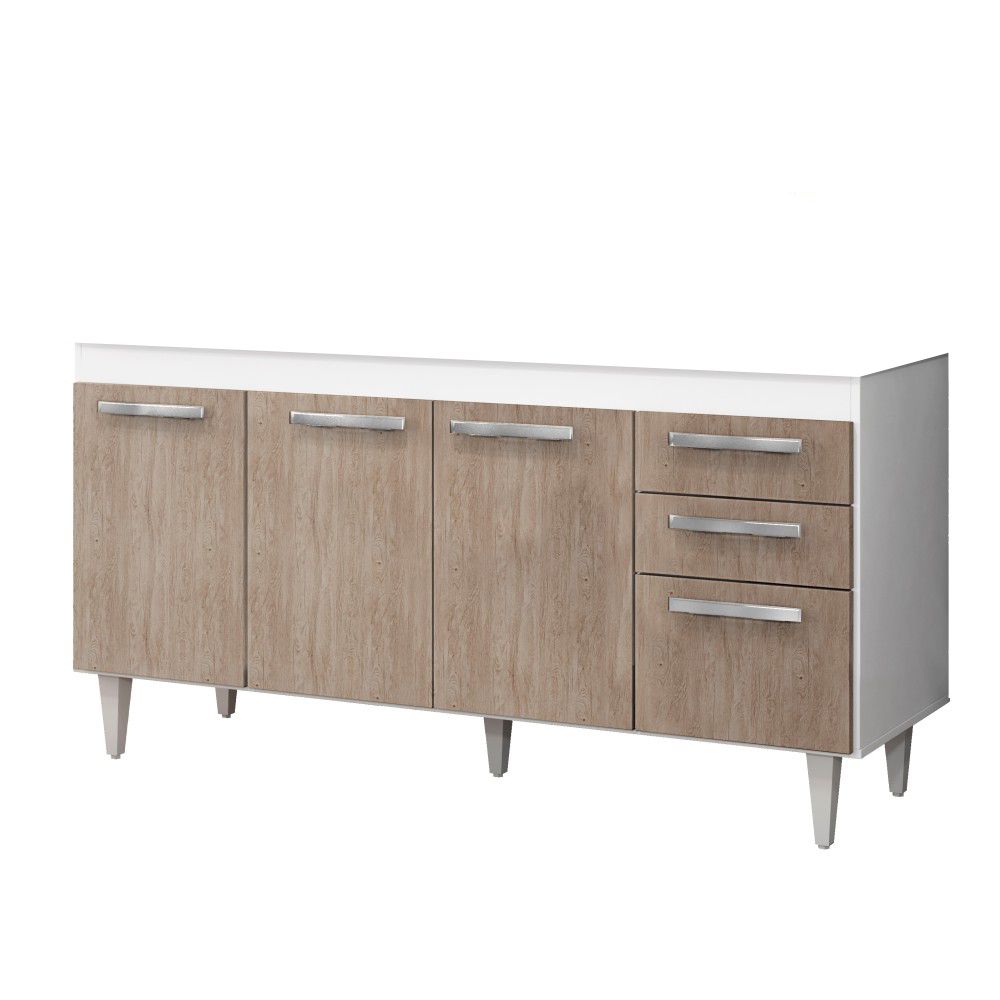 Balcão Gabinete de Pia 150cm Lisboa 4pts 2gav Branco/Carvalho - Lumil Móveis