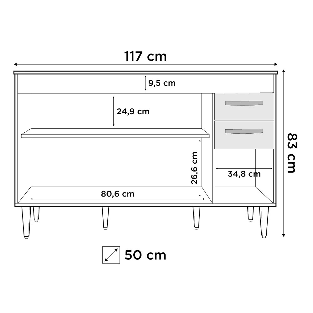 Balcão Gabinete de Pia Com Tampo Suécia 120cm 03 Portas 02 Gavetas Branco/Castanho - Lumil Móveis