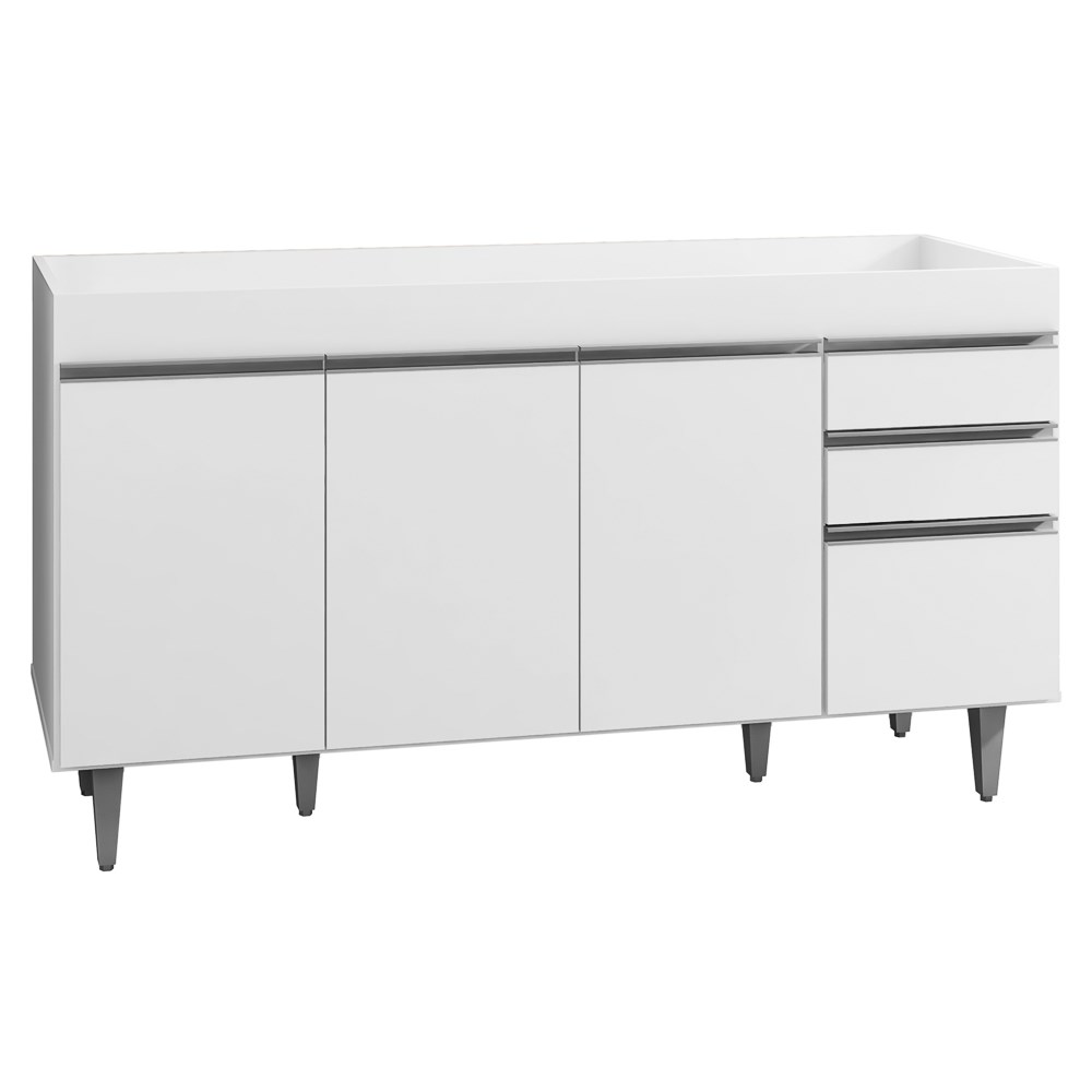 Balcão Gabinete de Pia sem Tampo 150cm 4 Portas 2 Gavetas Marrocos Branco - Lumil