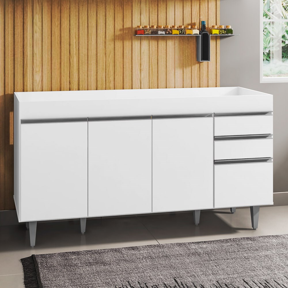 Balcão Gabinete de Pia sem Tampo 150cm 4 Portas 2 Gavetas Marrocos Branco - Lumil