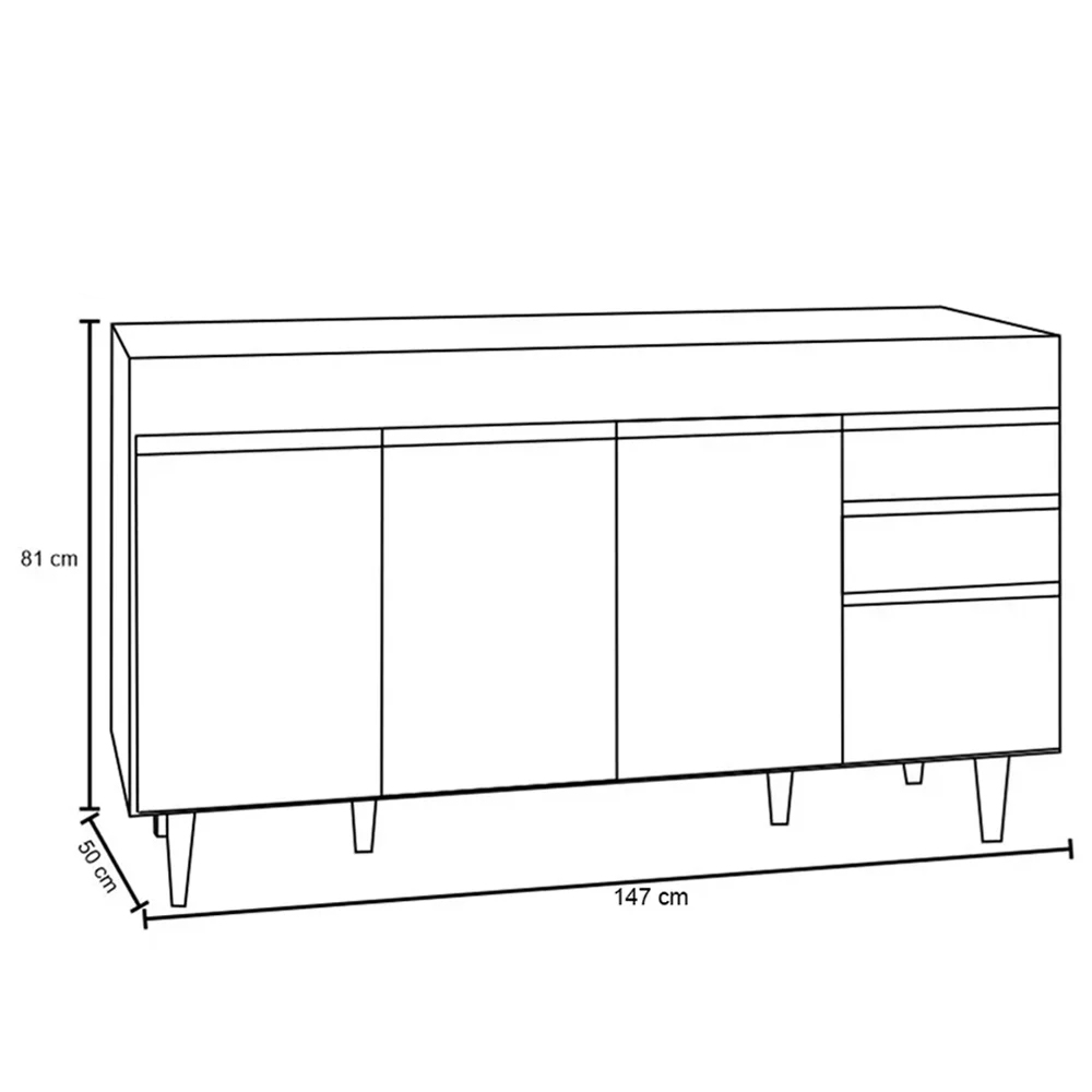 Balcão Gabinete de Pia sem Tampo 150cm 4 Portas 2 Gavetas Marrocos Branco - Lumil