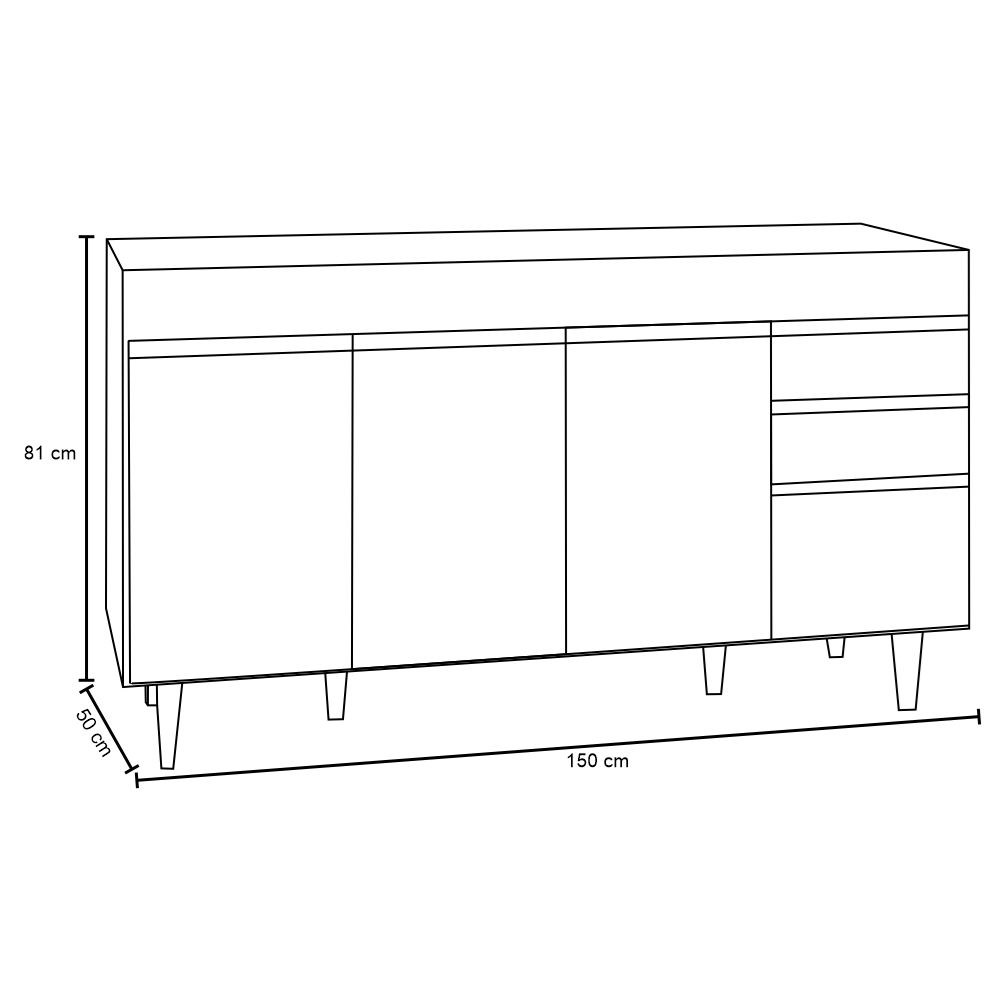 Balcão Gabinete de Pia sem Tampo 150cm 4 Portas 2 Gavetas Marrocos Branco/Preto - Lumil
