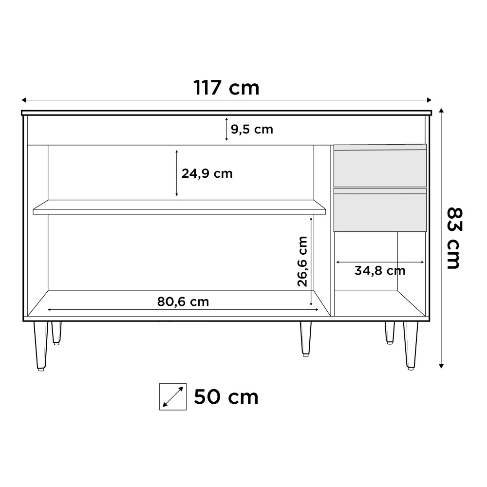Balcão Gabinete para Pia 120cm sem Tampo 3 Portas 2 Gavetas Michigan Branco - Lumil Móveis