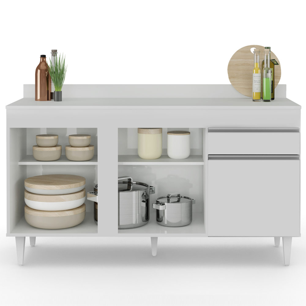 Balcão Gabinete para Pia com Tampo 150cm 3 Portas 1 Gaveta Dakota Branco - Lumil