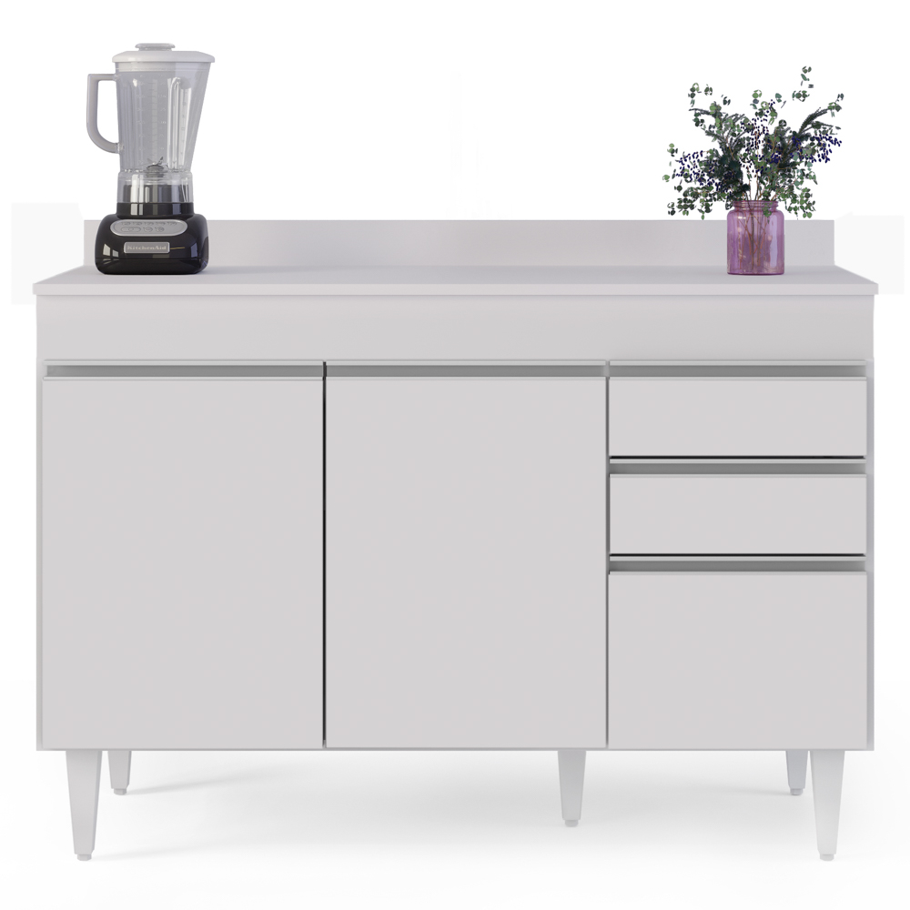 Balcão Gabinete para pia com Tampo 120cm Michigan Branco - Lumil