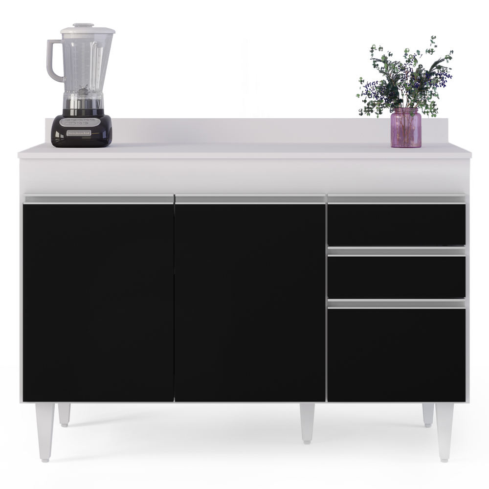 Balcão Gabinete para pia com Tampo 120cm Michigan Branco/Pto - Lumil