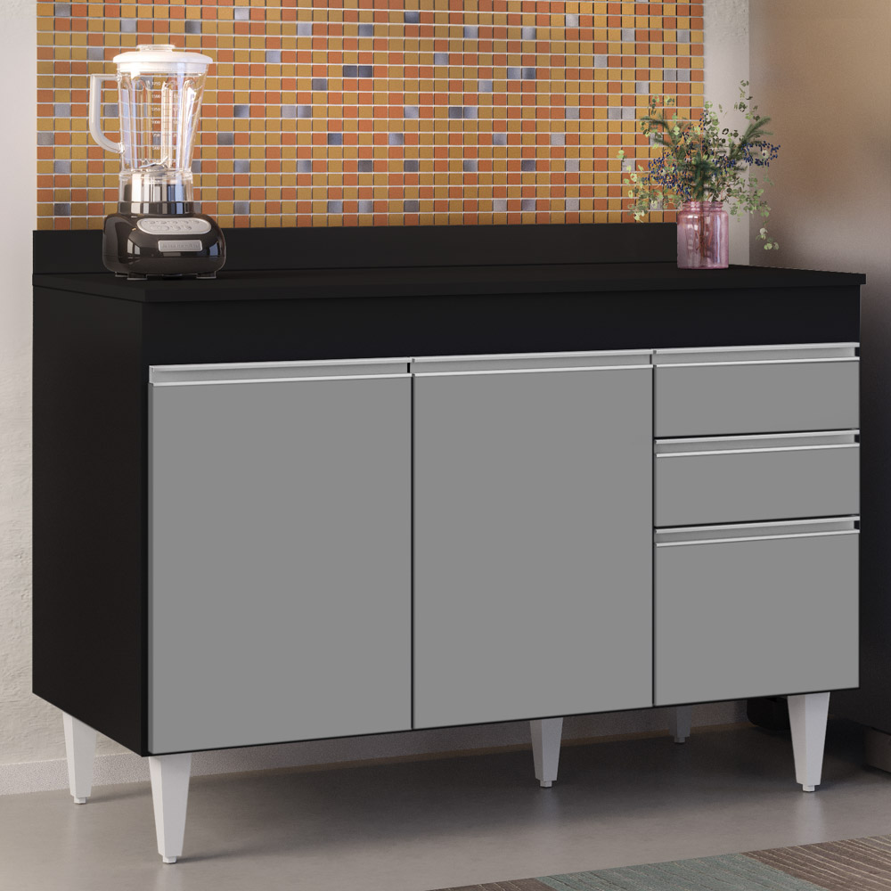 Balcão Gabinete para pia com Tampo 120cm Michigan Pto/Cinza - Lumil