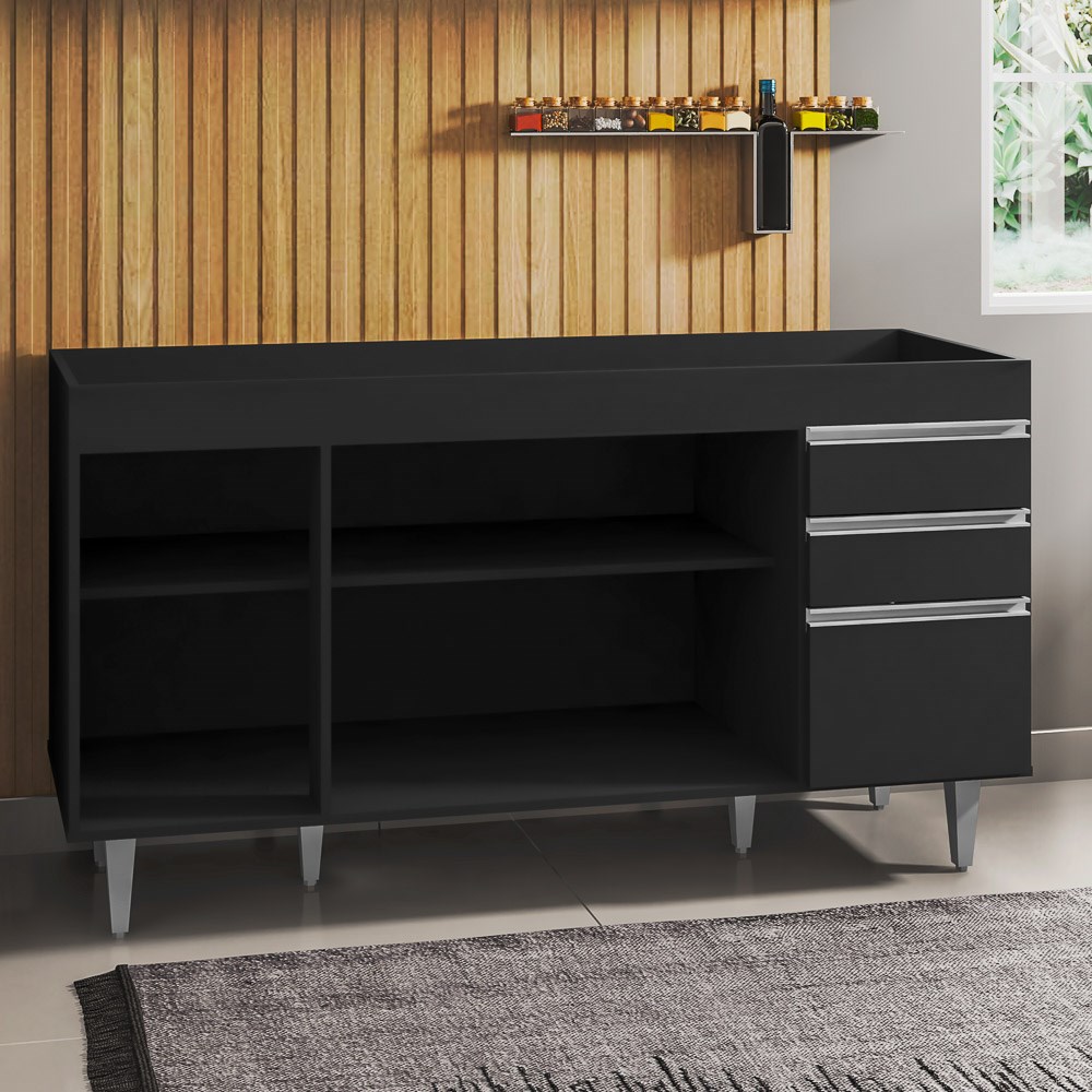 Balcão Gabinete para pia sem Tampo 150cm  Marrocos Preto - Lumil