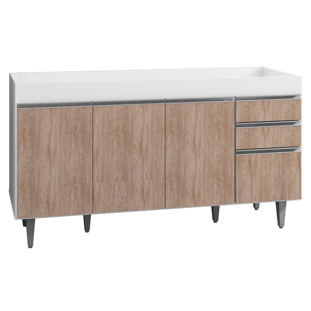 Balcão Gabinete para pia sem Tampo 150cm Marrocos Branco/Castanho  - Lumil