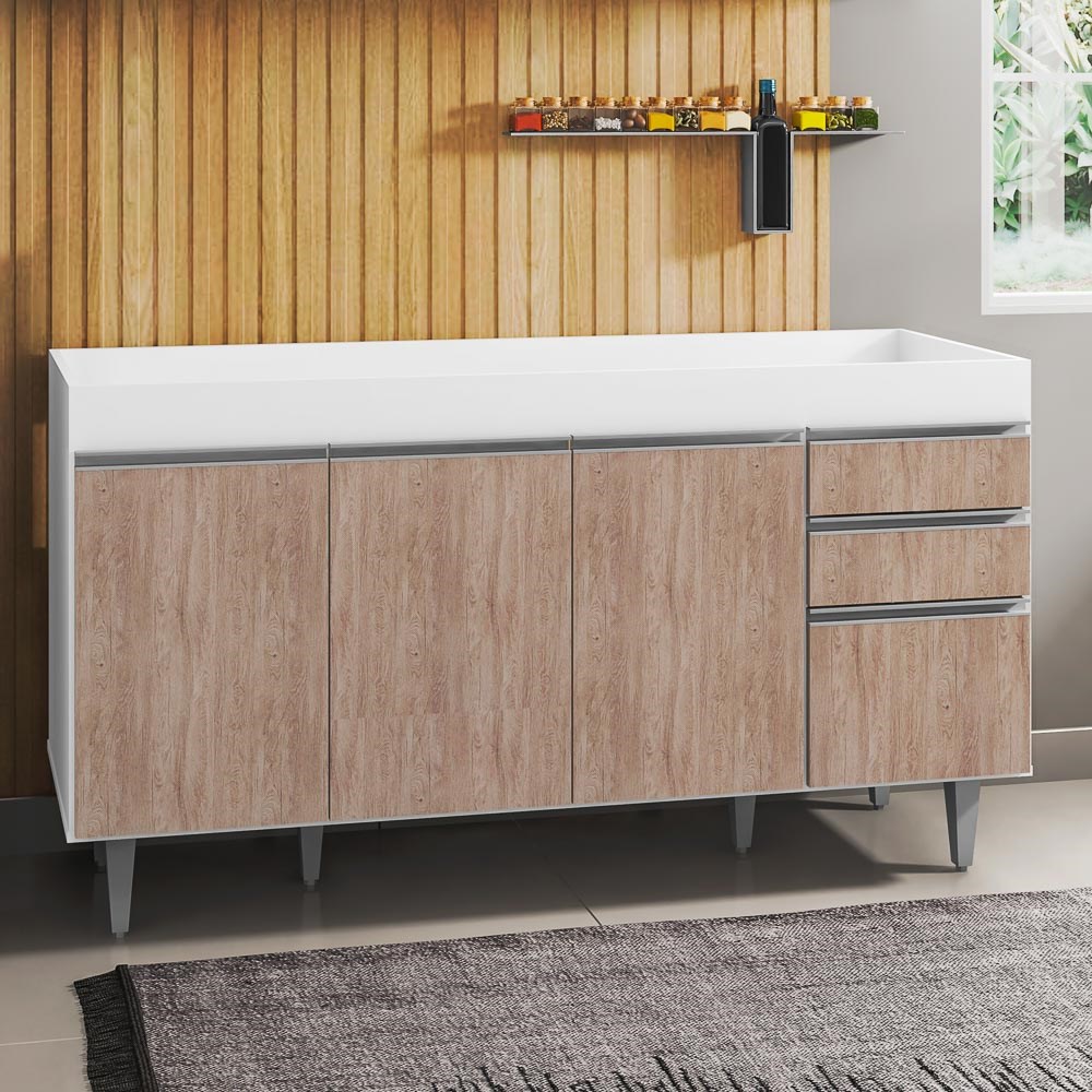 Balcão Gabinete para pia sem Tampo 150cm Marrocos Branco/Castanho  - Lumil