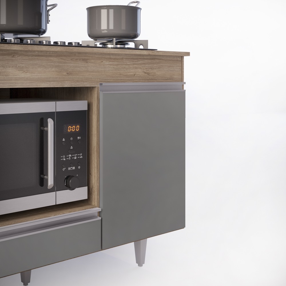 Balcão Multiuso para Cooktop 4 Bocas Georgia Castanho/Cinza - Lumil Móveis