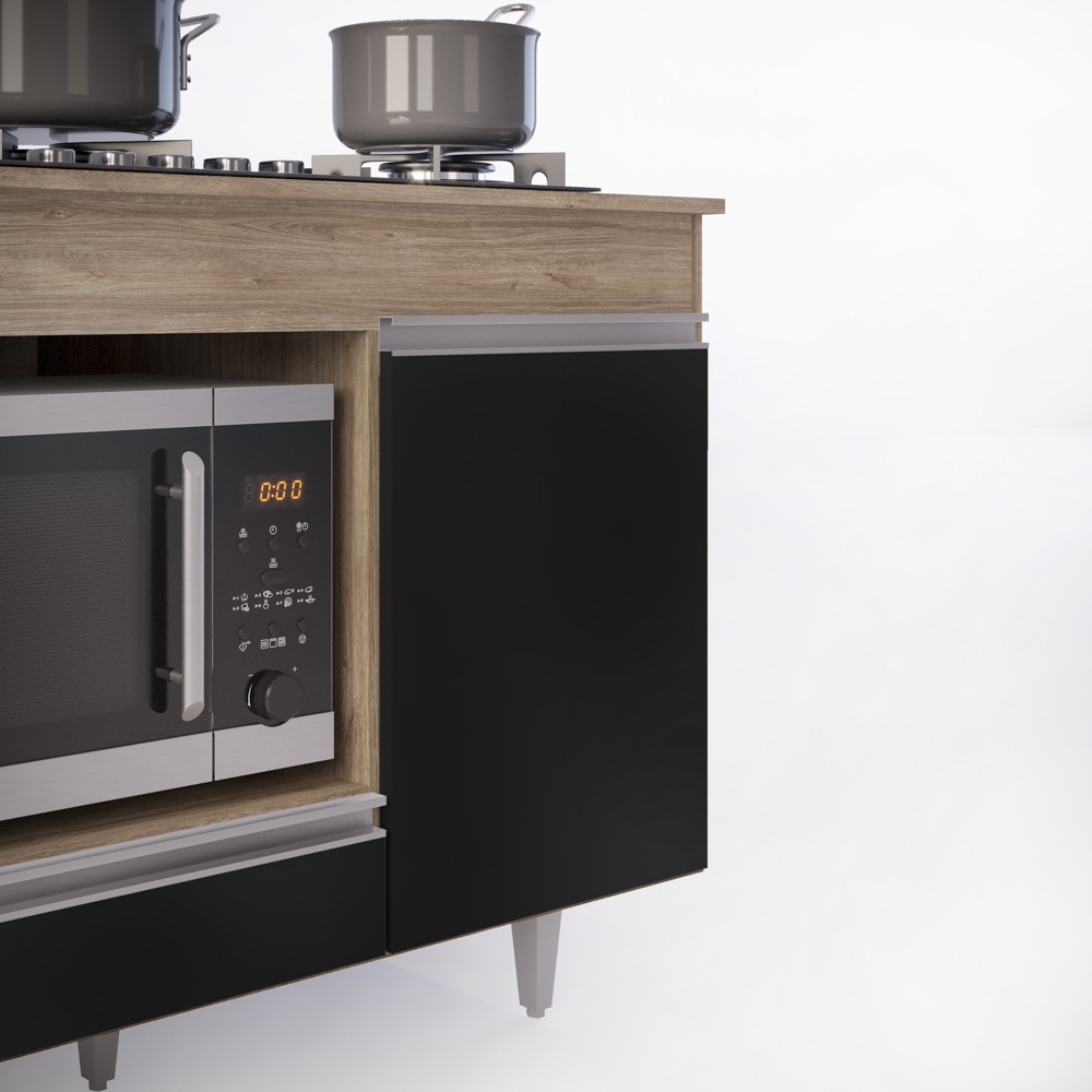 Balcão Multiuso para Cooktop 4 Bocas Georgia Castanho/Preto - Lumil Móveis