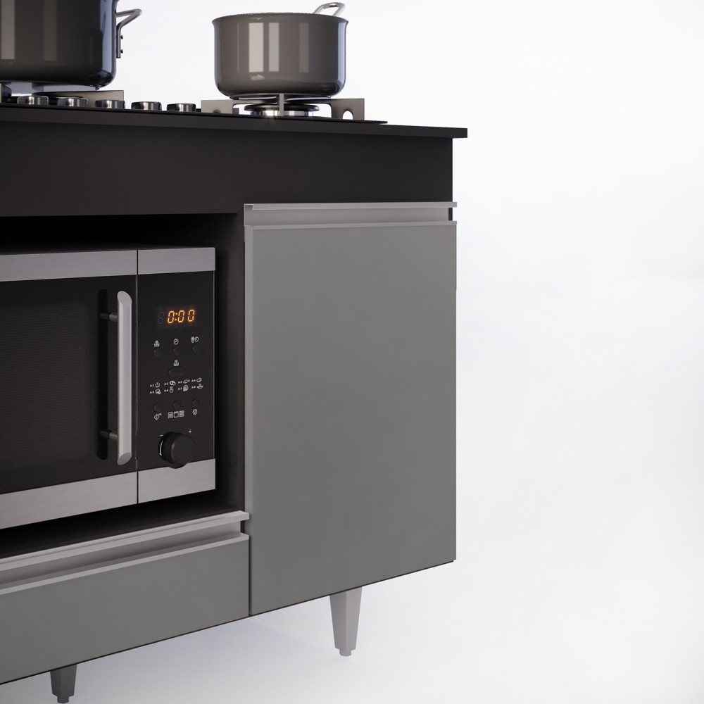 Balcão Multiuso para Cooktop 4 Bocas Georgia Preto/Cinza - Lumil Móveis