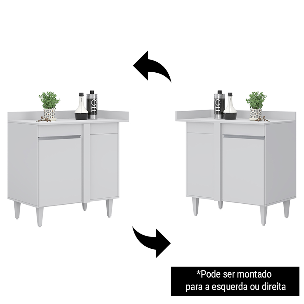 Balcão de Canto Reto com Tampo 1 Porta Denver Branco - Lumil