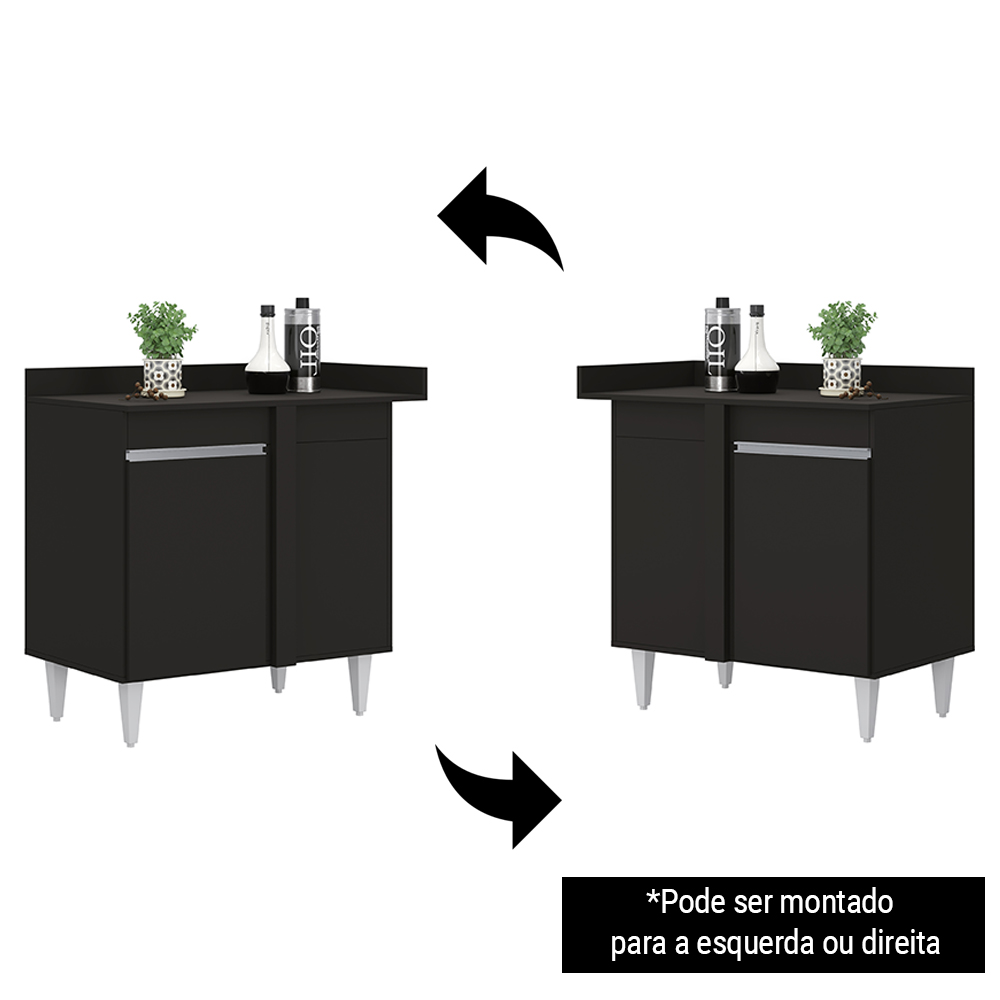 Balcão de Canto Reto com Tampo 1 Porta Denver Preto - Lumil