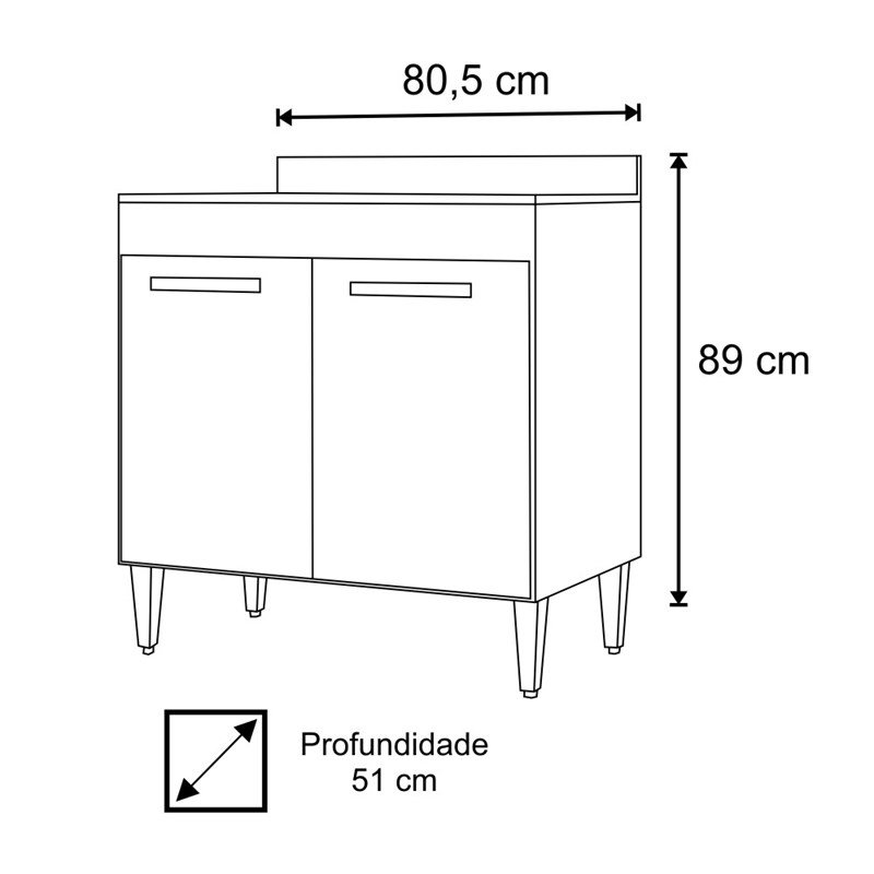 Balcão de Cozinha Cooktop Roma 2 Portas Branco - Lumil Móveis