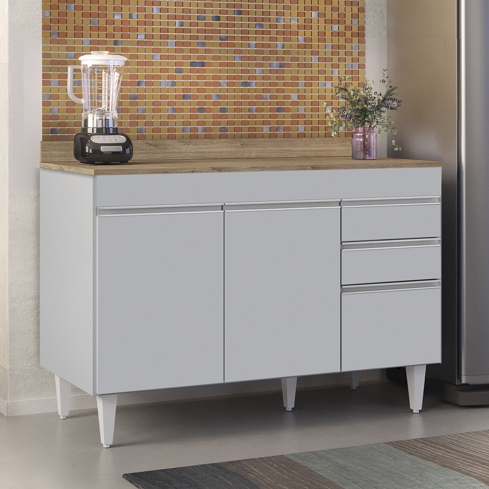 Balcão de Cozinha Para Pia 120cm com Tampo Michigan Cinza Claro/Castanho - Lumil