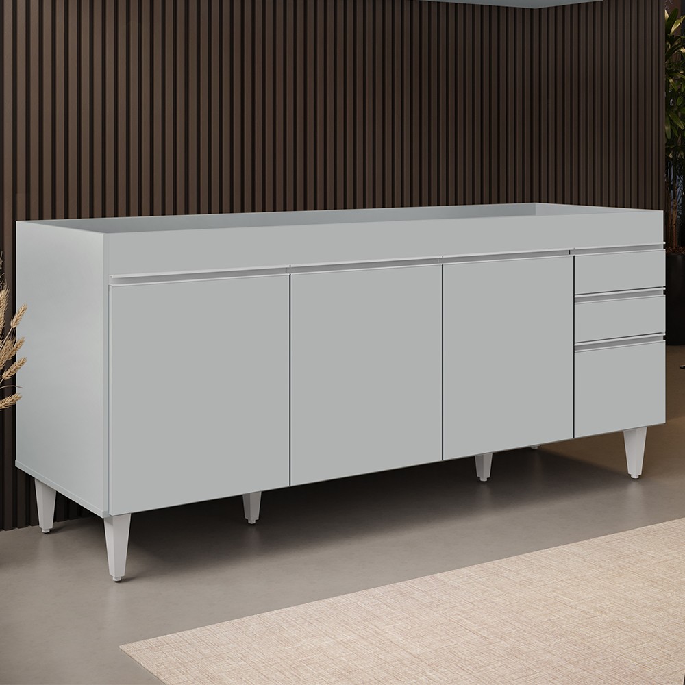 Balcão de Cozinha Para Pia 180cm 4 Portas Sem Tampo Dallas Cinza Claro - Lumil