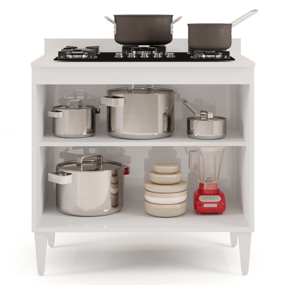 Balcão para Cooktop 80cm 2 Portas Flórida Branco/Preto - Lumil Móveis