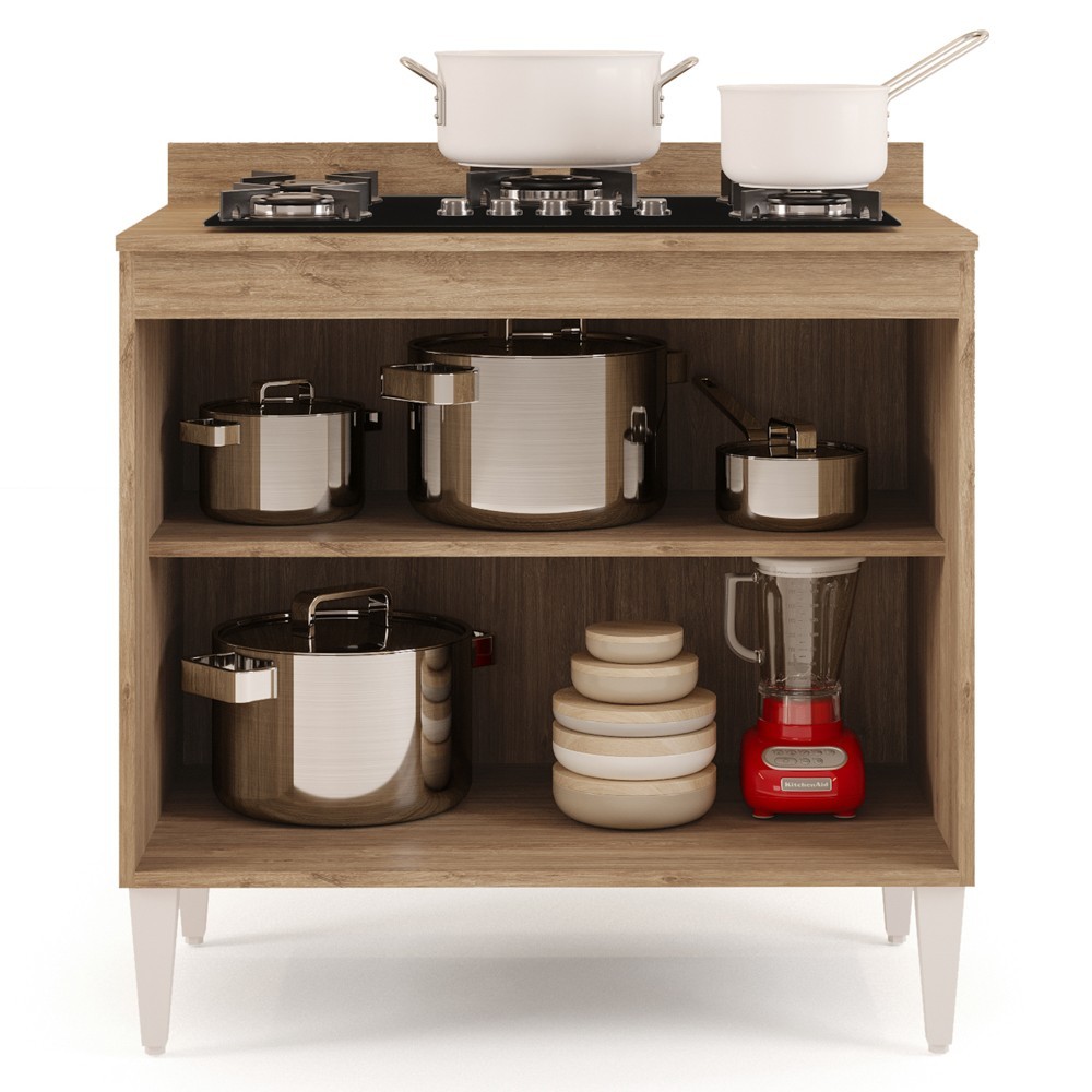 Balcão para Cooktop 80cm 2 Portas Flórida Castanho/Cinza - Lumil Móveis