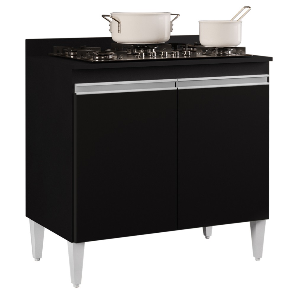 Balcão para Cooktop 80cm 2 Portas Flórida Preto - Lumil