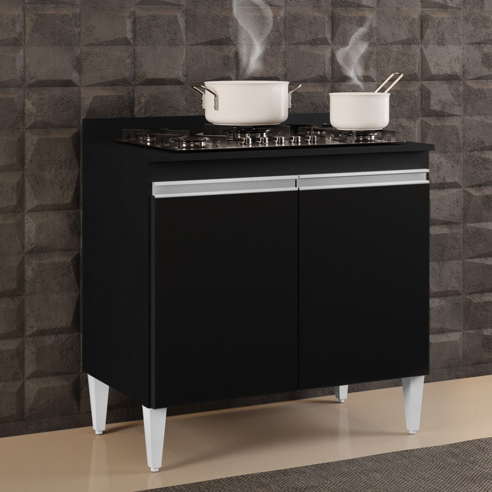 Balcão para Cooktop 80cm 2 Portas Flórida Preto - Lumil