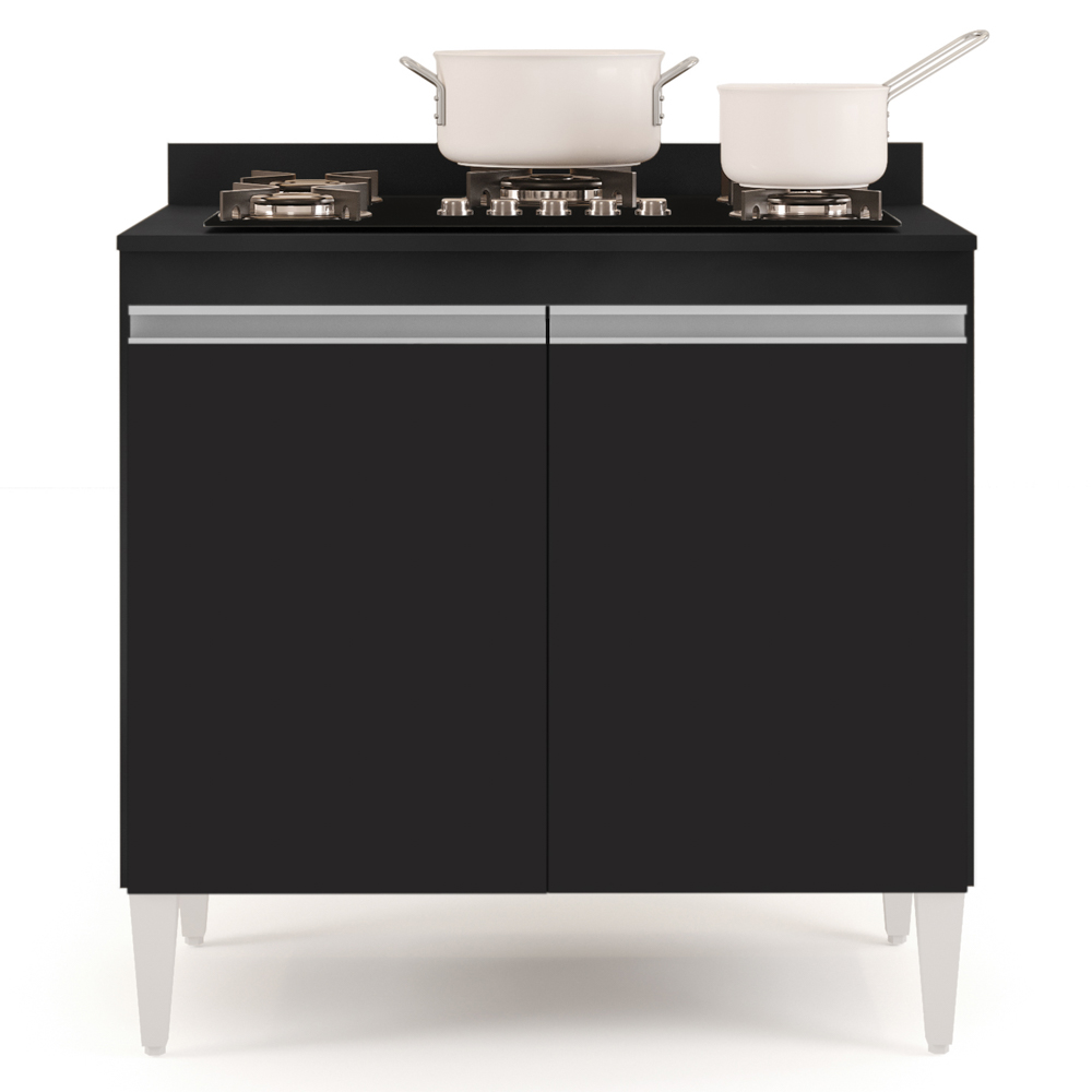 Balcão para Cooktop 80cm 2 Portas Flórida Preto - Lumil
